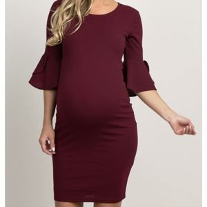 NWT Pinkblush Burgundy Ruffle Maternity Dress